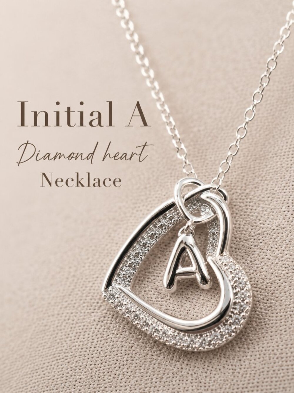 Silver Heart Pendant Necklace with Initial A - Women's Jewelry